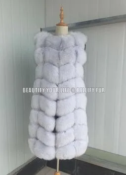 Женский жилет из натурального меха зимний длинный Лисьего длина 90 см | Женская