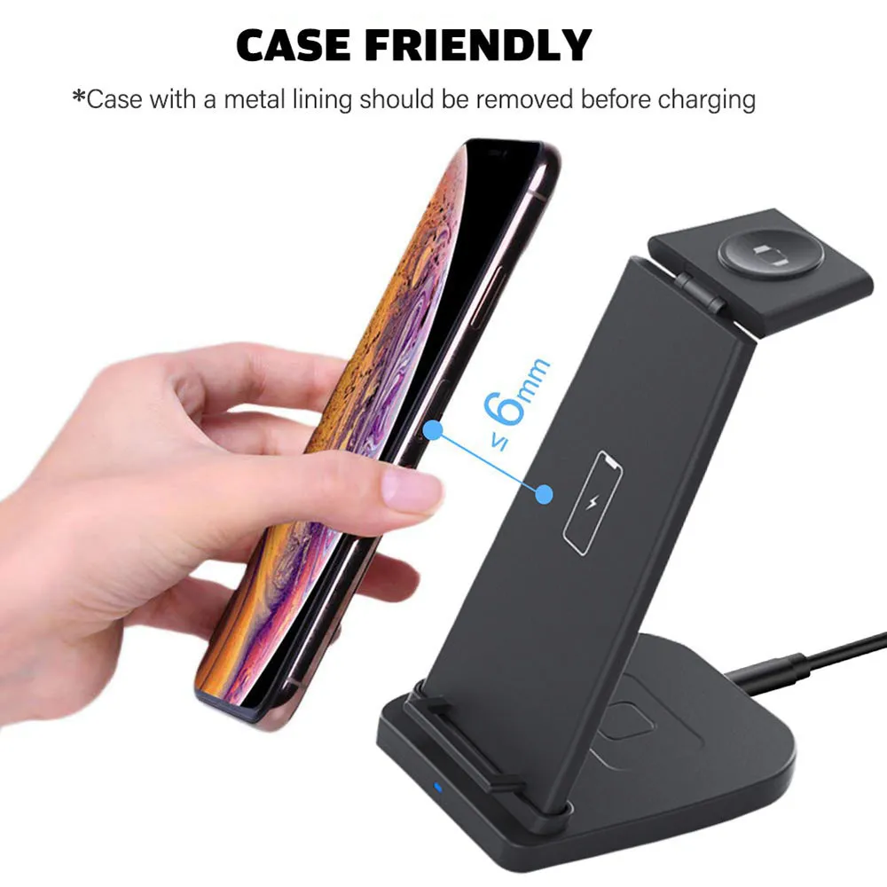 

3 in 1 Wireless Charger Multifunctional Folding Stand For iPhone12 11 XS XR X 8 iWatch Headset QI 15W Fast Charging Phone Holder