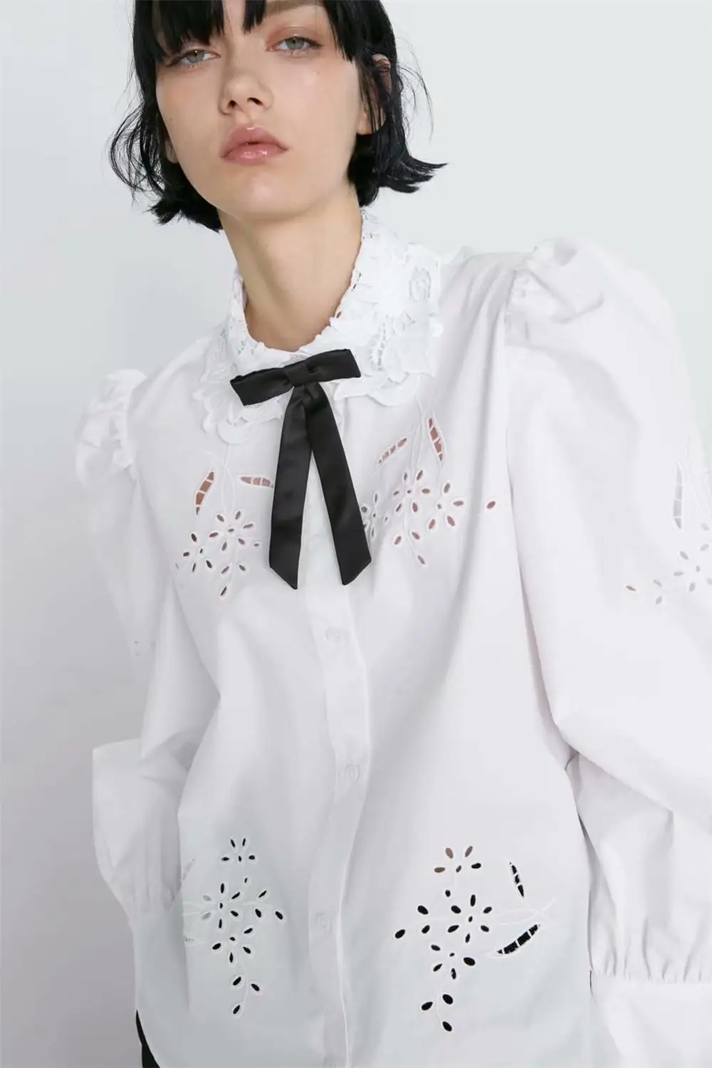 2019 ZA Женская рубашка модная Новая Осенняя ажурная из поплина с вышивкой богемная