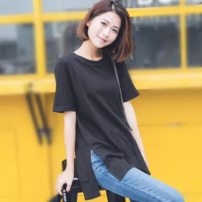 

hanNEW 2020 new spring and summer casual wear pure cotton medium length loose large round neck