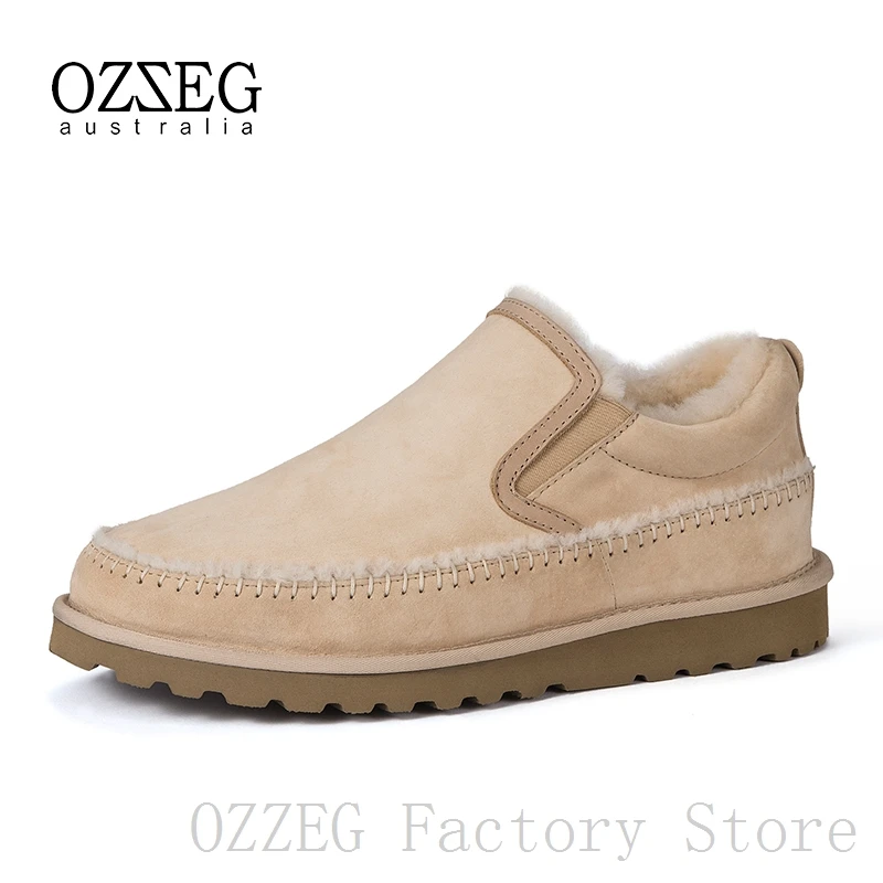 

OZZEG Luxury Brand Classic Mens Shoes Casual Real Leather Australia Ankle Boots Sheep Fur Winter Shoes Driving Moccasin Men Soft