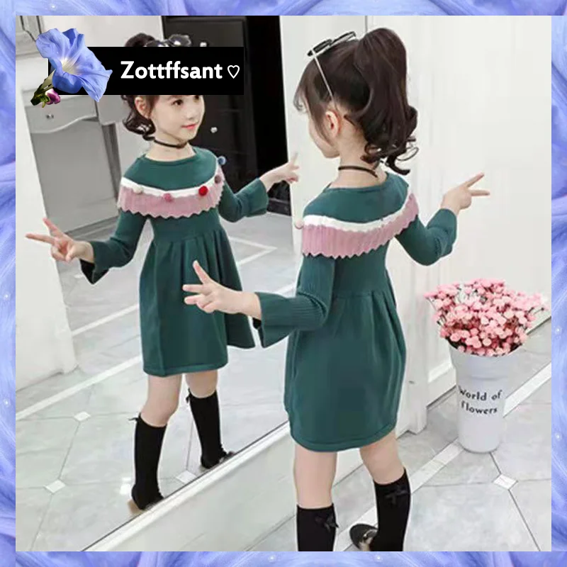 

Girls' dresses for autumn and winter new sweater princess dress Korean style Western-style little girl plus woolen knit dress