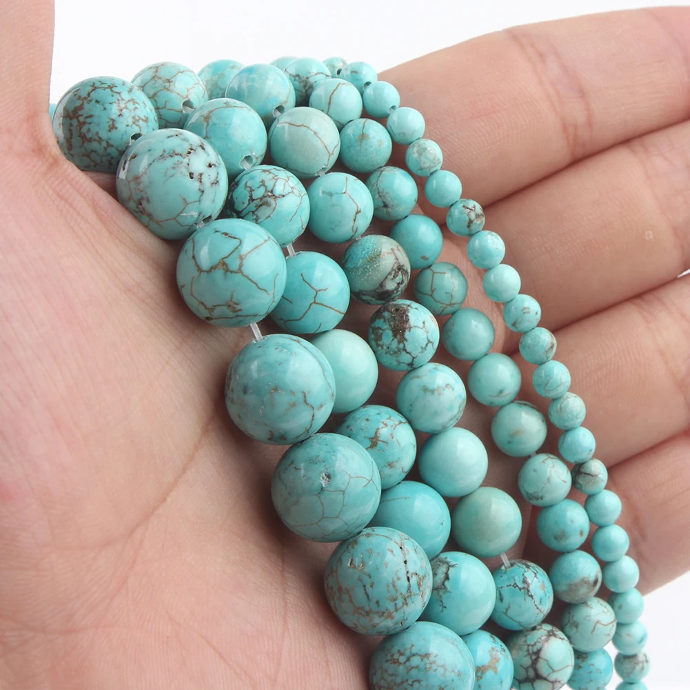 

Natural Stone Beads Smooth Green Turquoise Beads for Needlework DIY Jewelry Making Handmade Bracelet Necklace 15'' Wholesale