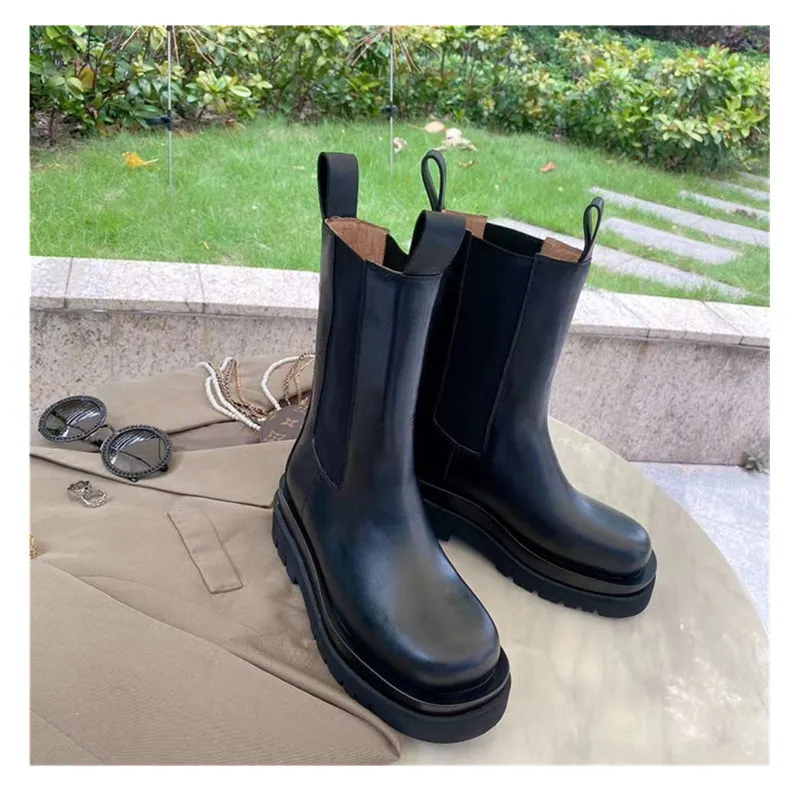 

2020 new style women's boots leather British high top short boots thick bottom trend medium boots net red boots