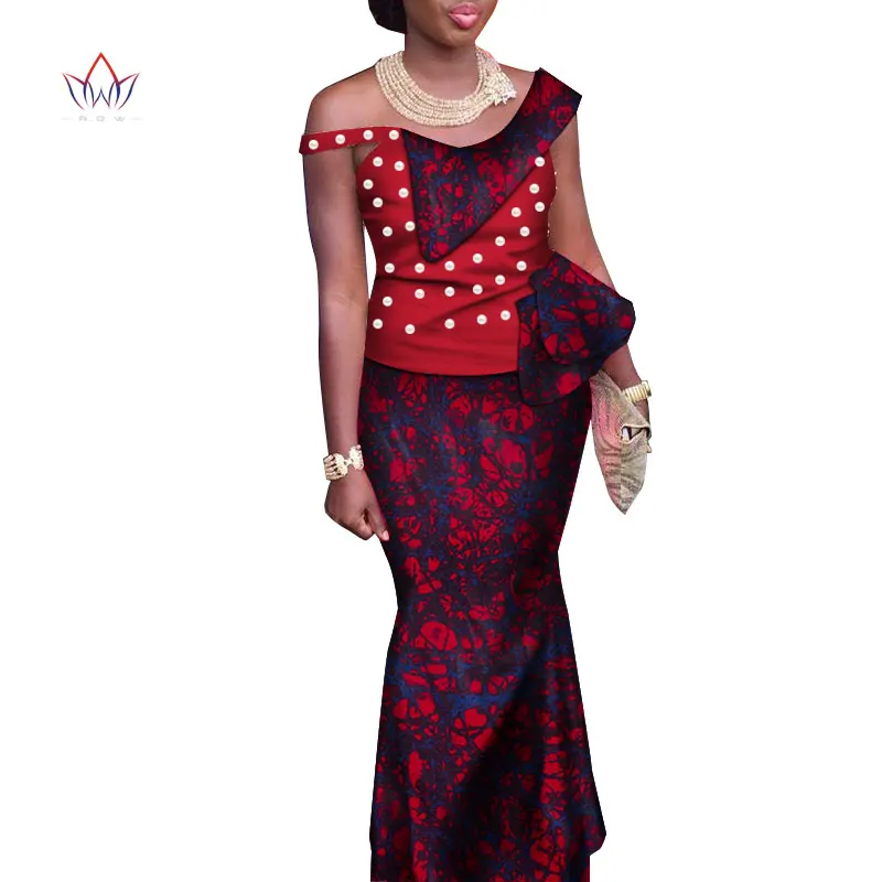 Traditional Clothing For Women Ruffles Top And Skirt Ankle-length Vintage Set Print 2 Piece Plus Size African Dashiki WY3494