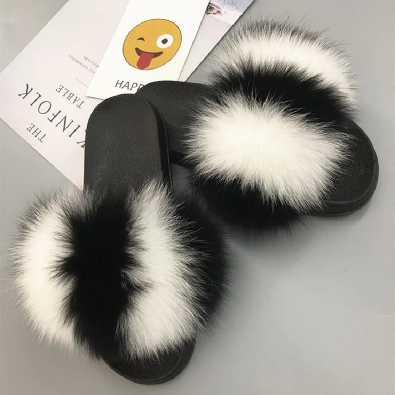 Новый стиль женские крутые тапочки из лисьего меха домашняя Европейская и
