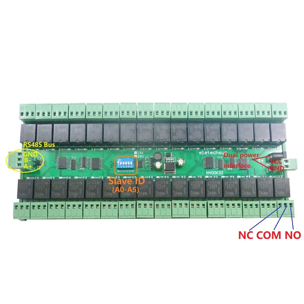 

1 шт. 32ch 03 06 16 MODBUS RTU DC 12В 24В RS485 SPDT релейная плата 485 шина переключатель дистанционного управления для фотоаппарата PLC PTZ Smart
