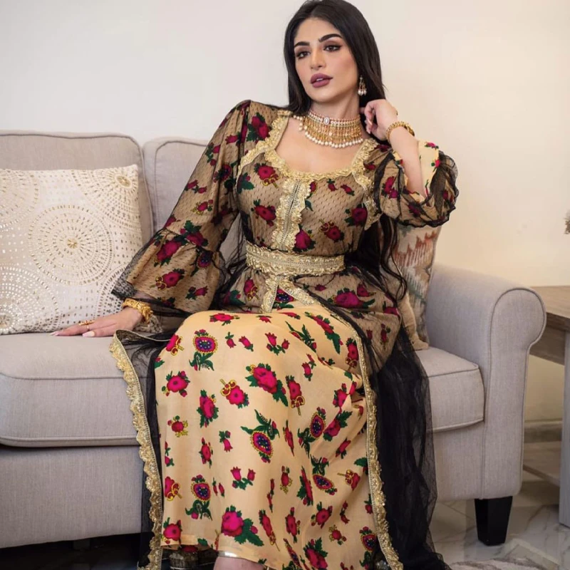 Muslim Gold Embroidery Abaya Dress Middle East Dubai Turkey Morocco Kaftan Party Evening Dress Muslim Turkish Dress Nation