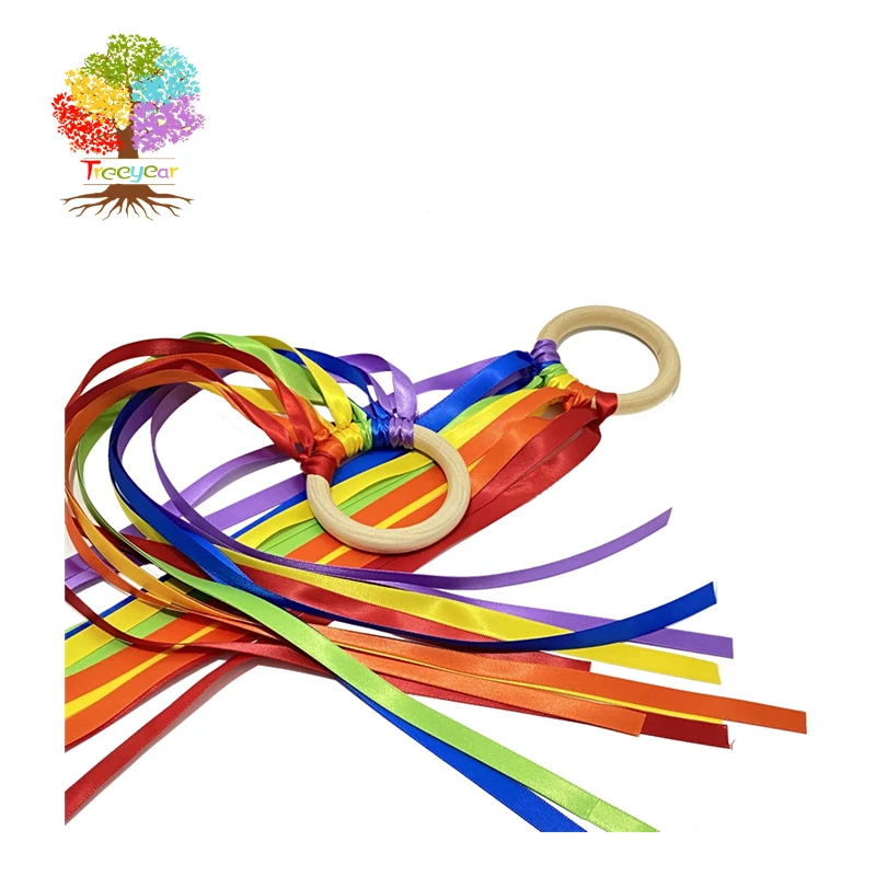 

Treeyeear Rainbow Hand Kite Ribbon Toys Wooden Waldorf Toys Baby Montessori Sensory Toys for Toddlers 1-3 Year Old Girl Boys