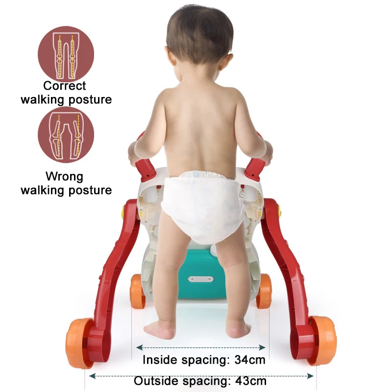 

Baby Walker Multifunctional Infant Stand-to-Sit Toddler Four Wheels Trolley Kid Learning Walking Toddler Toy Piano Drawing Gift