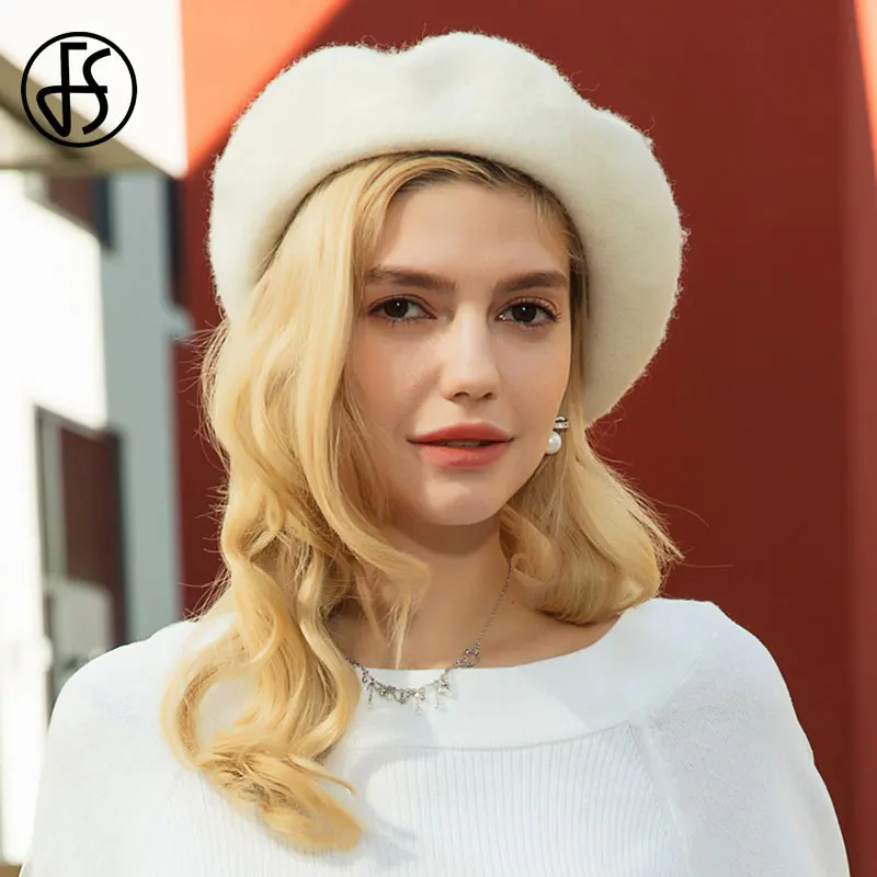 FS шерстяная женская зимняя шапка французский берет синяя винтажная женские