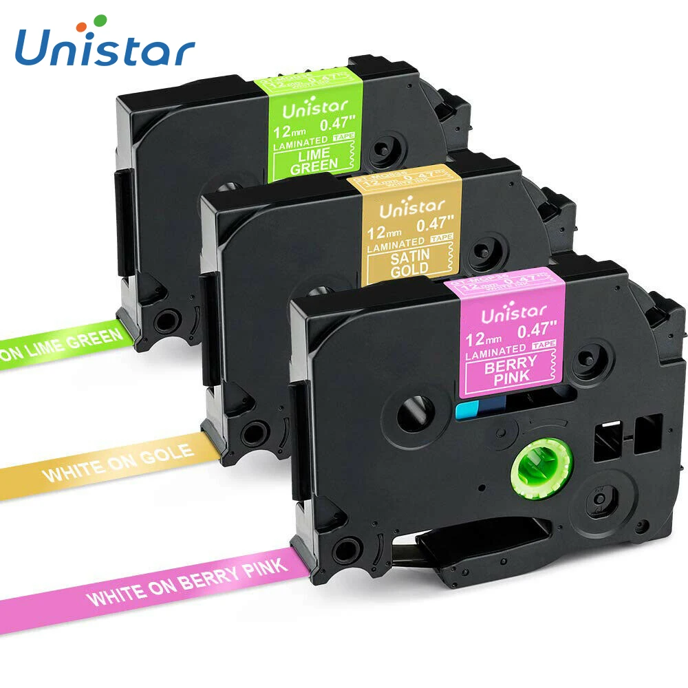 

Unistar 3PK TZe-MQG35 TZe-MQP35 Pink/Gold/Green Fit PTouch Cube Compatible for Brother Label Maker Tape TZe-MQ835