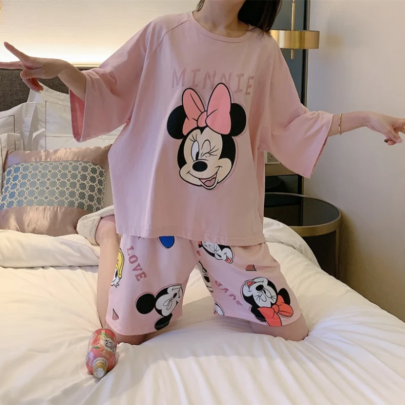 Disney Minnie Mouse Women Pajamas Set Sleepwear Summer 2021 Soft Mujer Pijamas Nuisette Lingerie Nightwear Pyjamas Pjs Suit 2Pcs