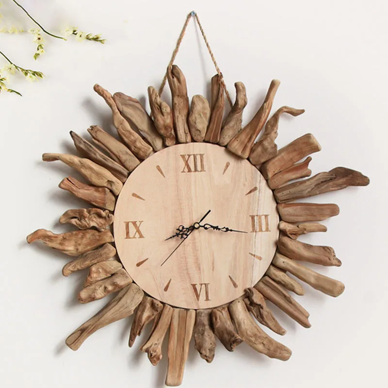 

Natural Wooden Clock Wall Digital Clock Silent Sweep Needle Hang Watch Timepiece Wall Decorations Living Room Wall Ornament