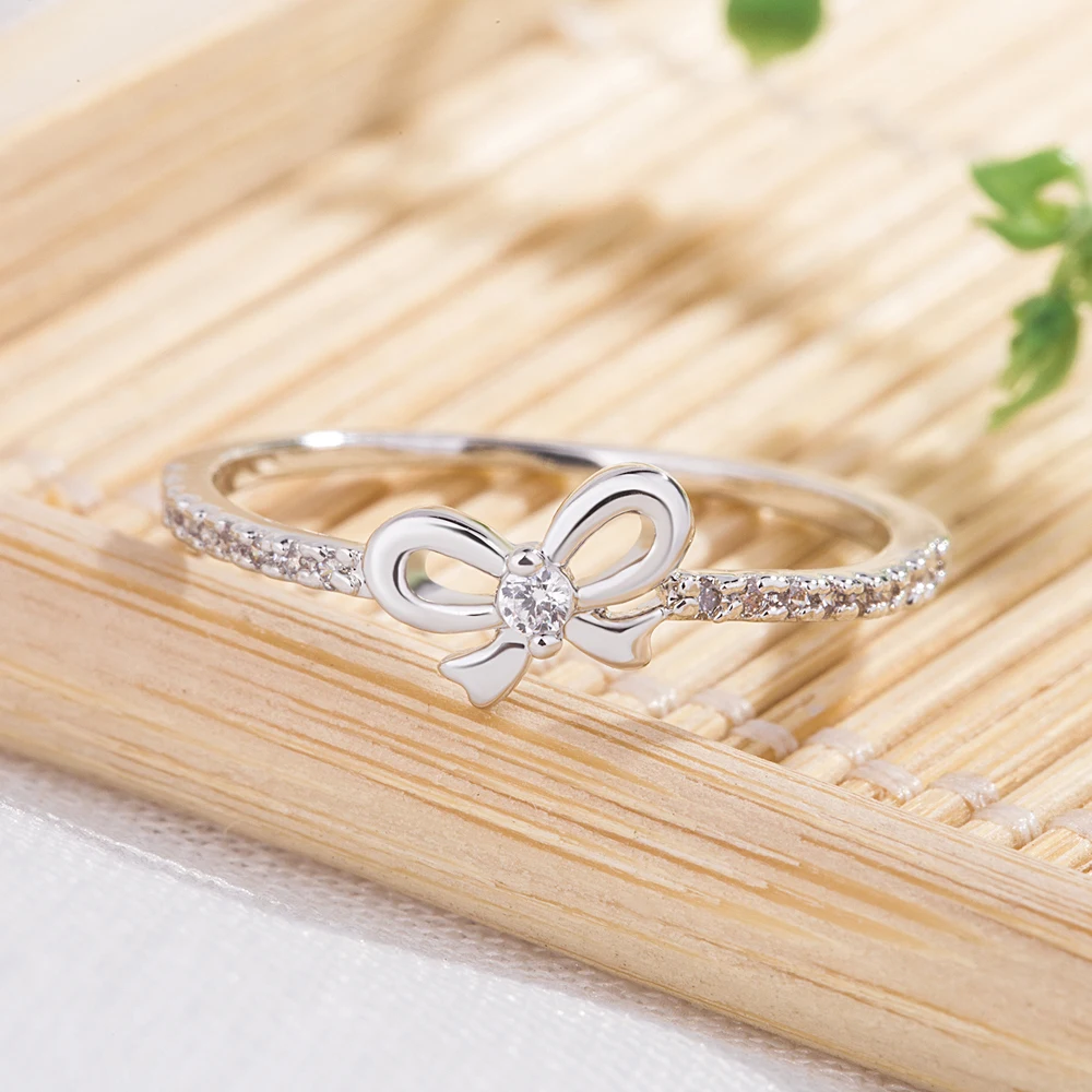 Кольцо с бантиком бабочкой 100% Стерлинговое Серебро 925 пробы милое стильное