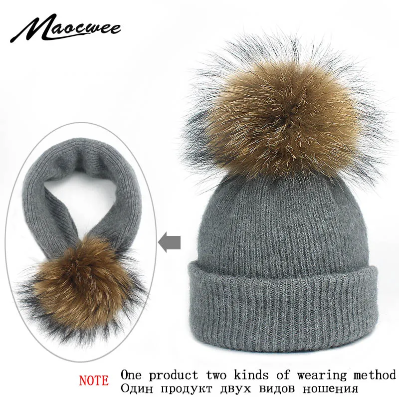 Зимний шарф для шеи шапочки шапка двойного использования с натуральным мехом