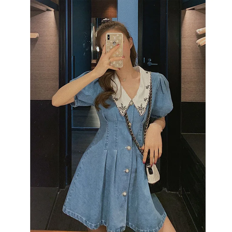 Женское летнее джинсовое платье повседневное однотонное праздвечерние чное