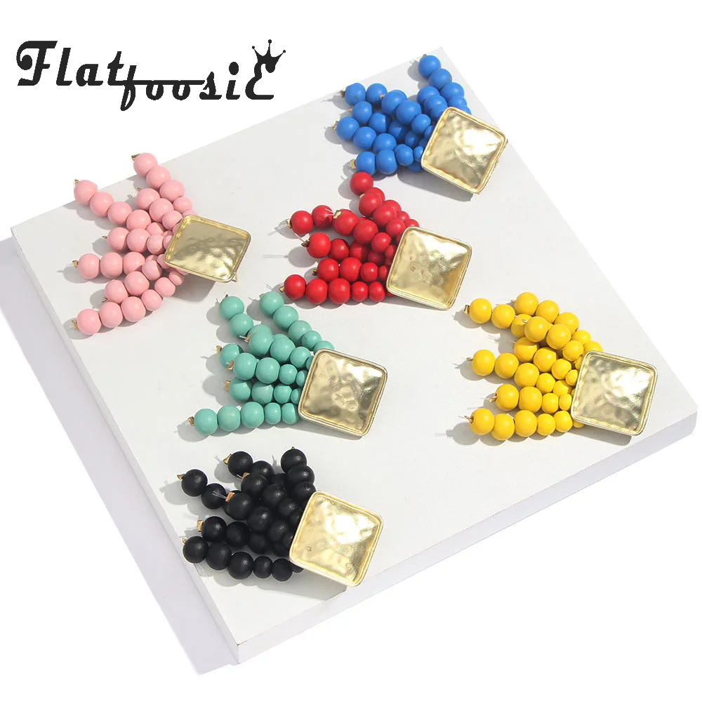 Женские серьги подвески Flatfoosie длинные квадратные сережки ручной работы большие