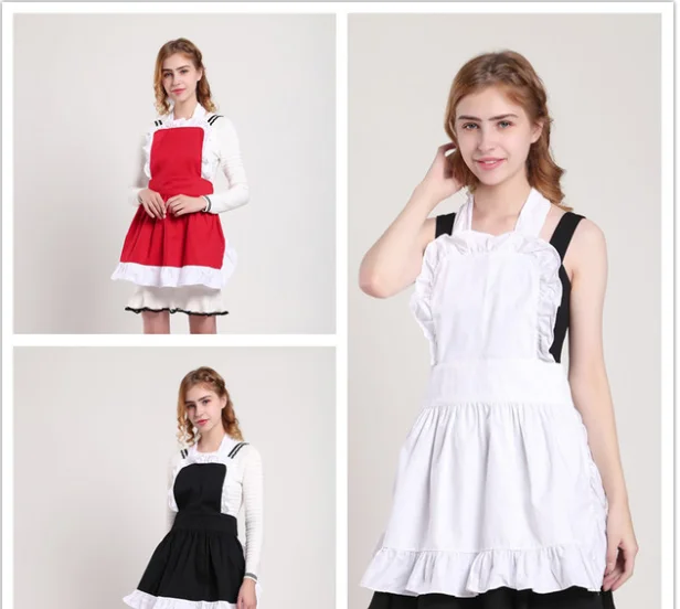 

Fashion apron cute lace restaurant waiter cotton apron ruffled adult bib