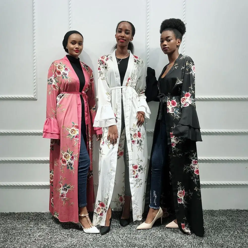 Женское длинное платье кимоно с цветочным принтом|Мусульманская одежда| |