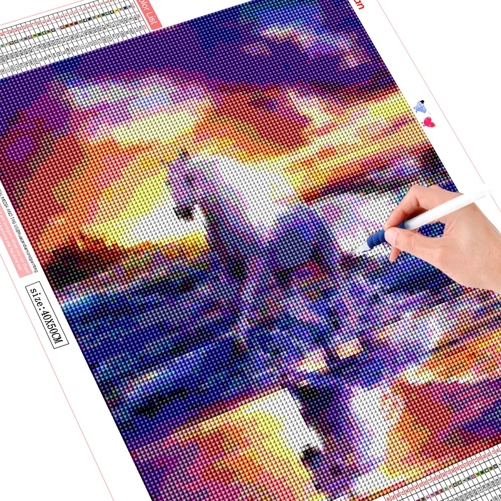 5D DIY Алмазная картина Белая лошадь море закат полная круглая вышивка крестом