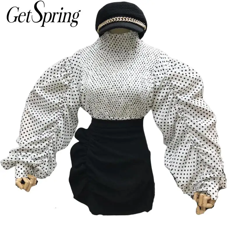 Getвесенняя женская блузка в горошек винтажная Ретро стиль рубашка водолазка с