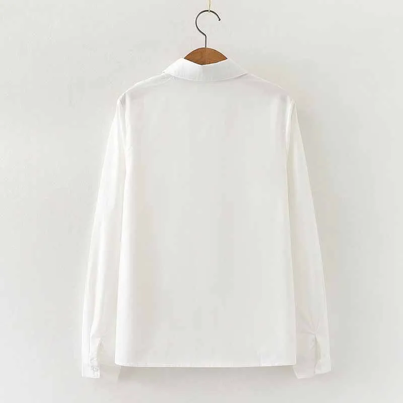 Офисная Женская блузка с карманами однотонные белые рубашки женская Свободная