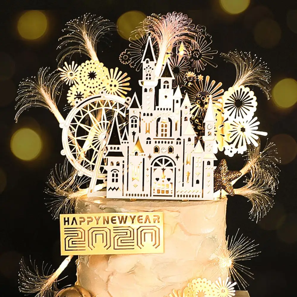 Принцесса замок акриловый торт Топпер помолвка день рождения Золотой Resuable кекс