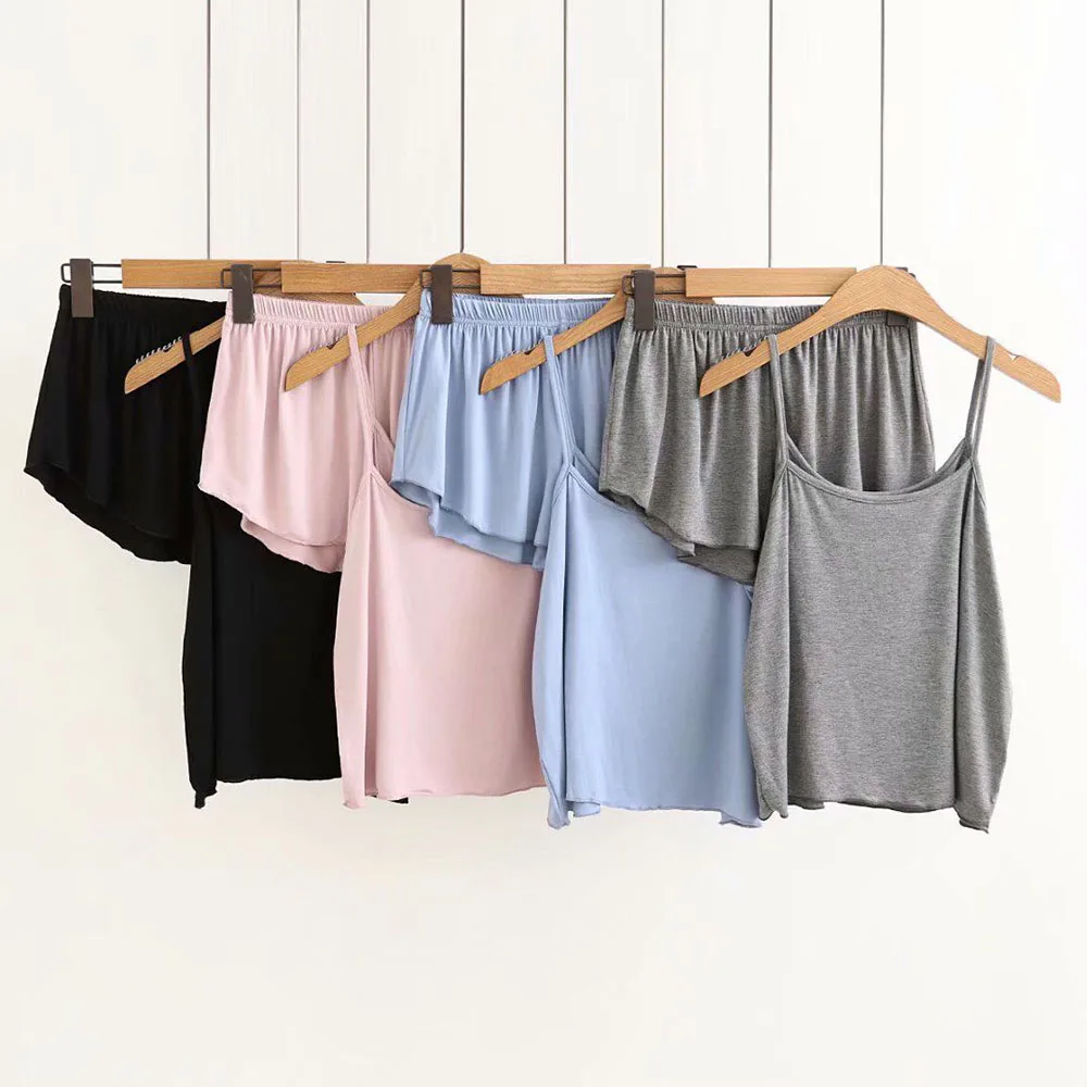 

Y2k Two Pieces Spaghetti Strap Tops Camisole Shorts Summer Sleepwear Set Female Comfortable Loose Casual Home Clothing Suit