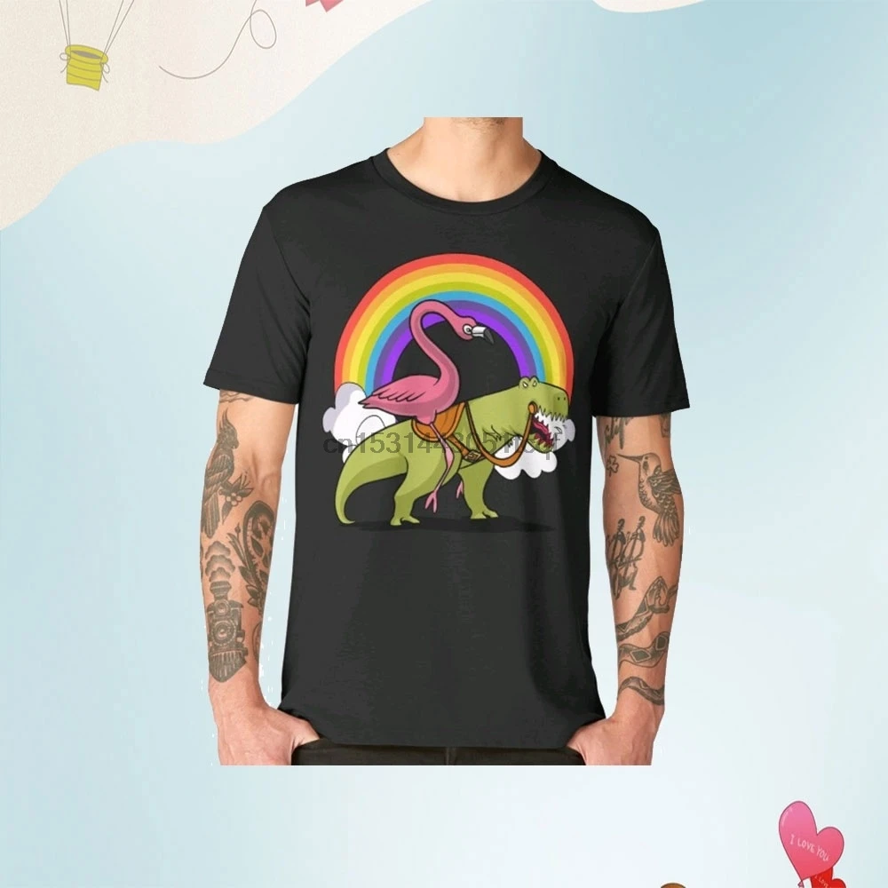 Magical Flamingo Bird Riding Funny Dinosaur Men's T Shirt |
