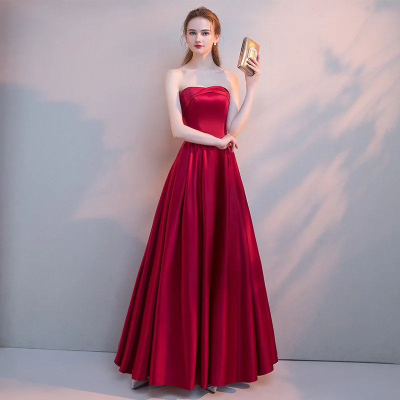 

Women's formal prom evening dress strapless pearl satin long wedding party dress Plus size Ceremony Bespoke Occasion Dress