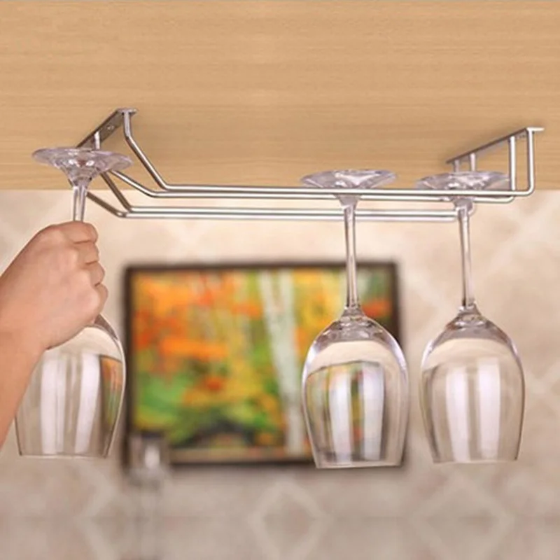 

Bar Kitchen Wine Glasses Holder Under Cabinet Cup Rack Shelf Stemware Hanging Rack Organizer Glass Goblet Iron Rack