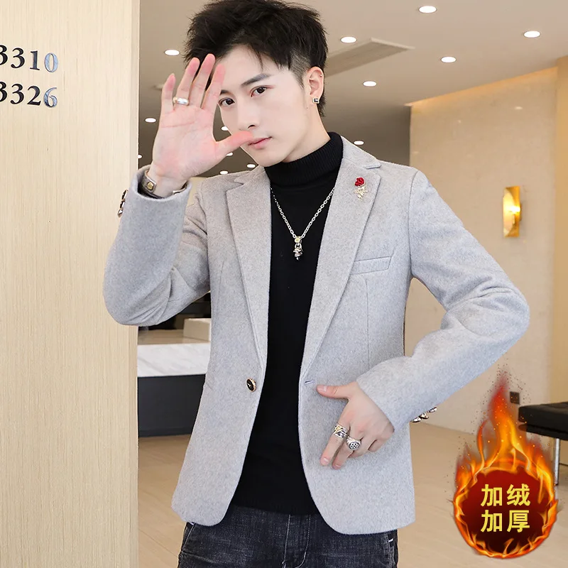 

2021 men's imitation mink velvet suit, youth autumn and winter plus velvet thickening, slim casual blazer
