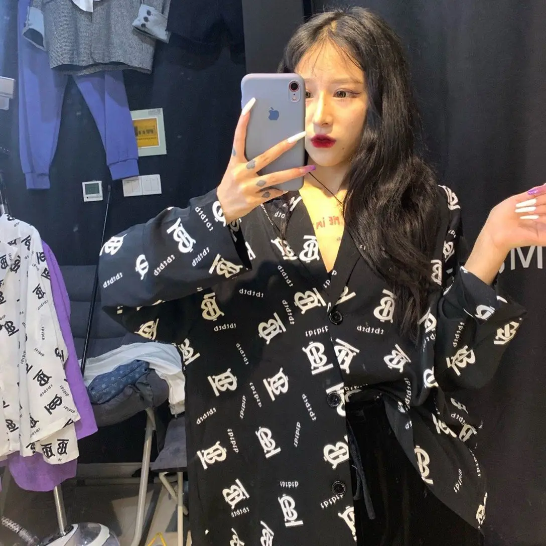 

Net red same loose English alphabet print small suit long sleeve coat versatile Shirt Top sunscreen clothing