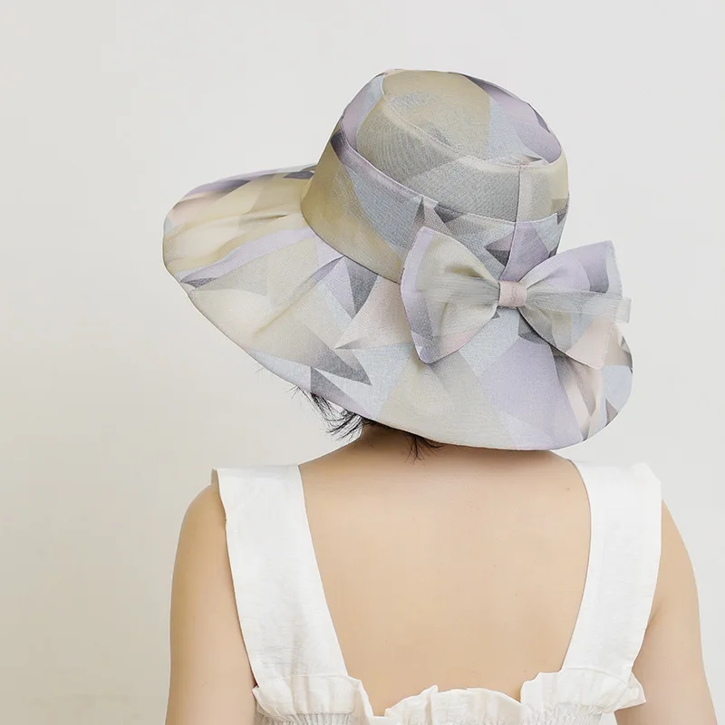 Spring and summer new color matching bow sun hat Breathable sun protection fwomen fisherman hat