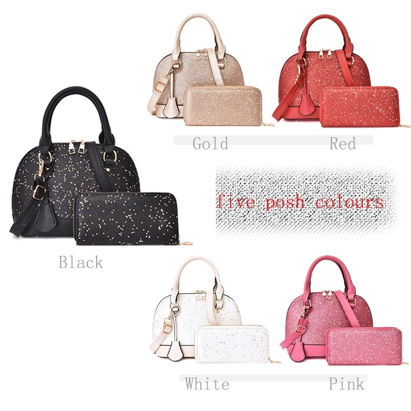 

Small Bag Female 2021 New Arrival Shiny Sequins Portable Two-piece Shoulder Bag Handbag Messenger shell bag female bag