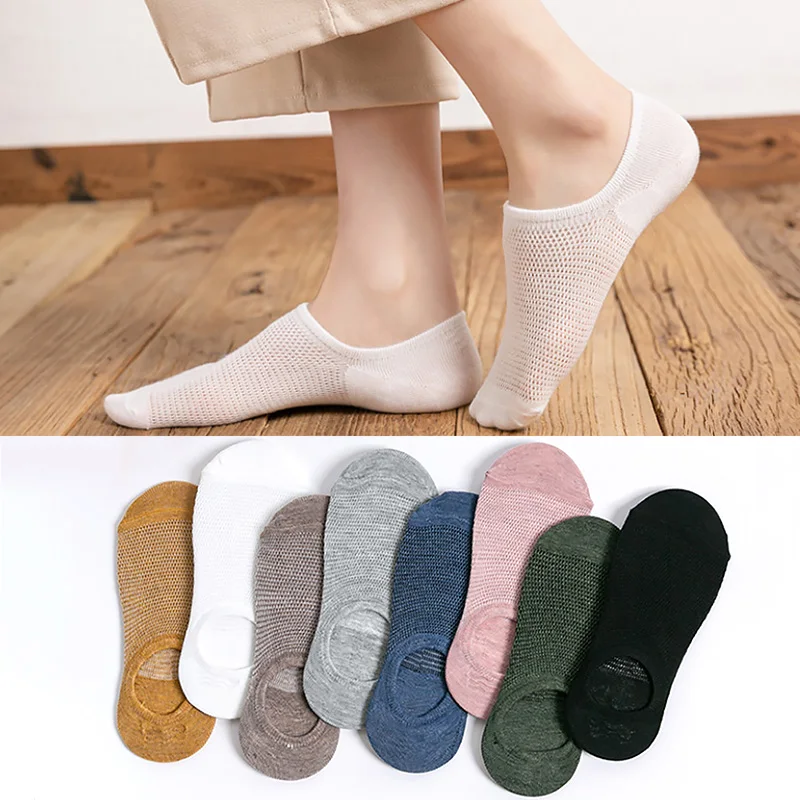 

Casual Women Silicone Non-Slip Invisible Socks Summer Solid Color Mesh Ankle Boat Socks Female Cotton Slipper No show Sock
