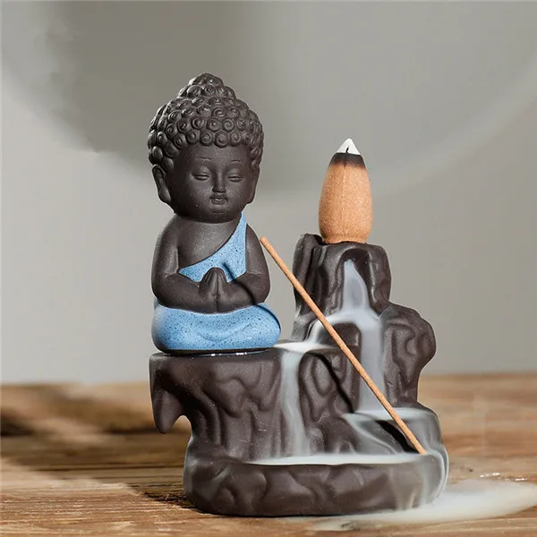 Buddha Burner Blue Маленький монах курильница креативный домашний декор Маленький Будда ладан держатель обратного потока благовония горелки использовать в офис Teaho использования - Цвет: Buddha Burner Blue