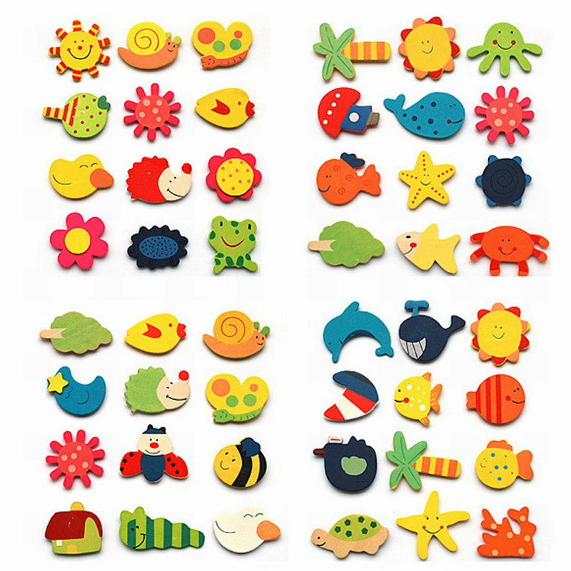 

12pcs Fridge Magnet Wooden Cartoon Animal Souvenir For Kids CuteWooden Cartoon Stickers On The Fridge Refrigerator Magnets