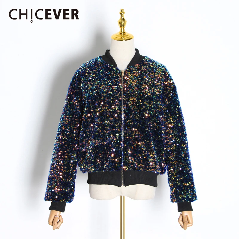 

CHICEVER/женские куртки больших размеров с v-образным вырезом и длинным рукавом, лоскутные Дизайнерские Пальто с блестками, женская осенняя оде...