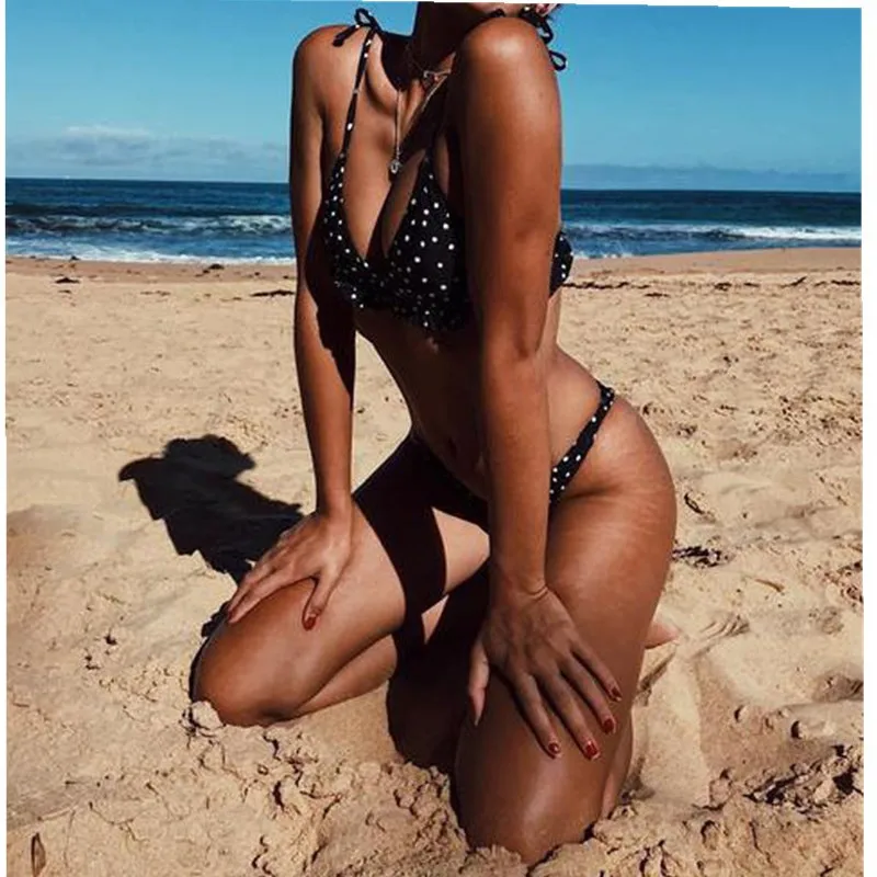 

Women Summer Swimwear Bandaeu Bikini Set Black Dot Push-up Padded Bra Bathing Suit Swimsuit Lot