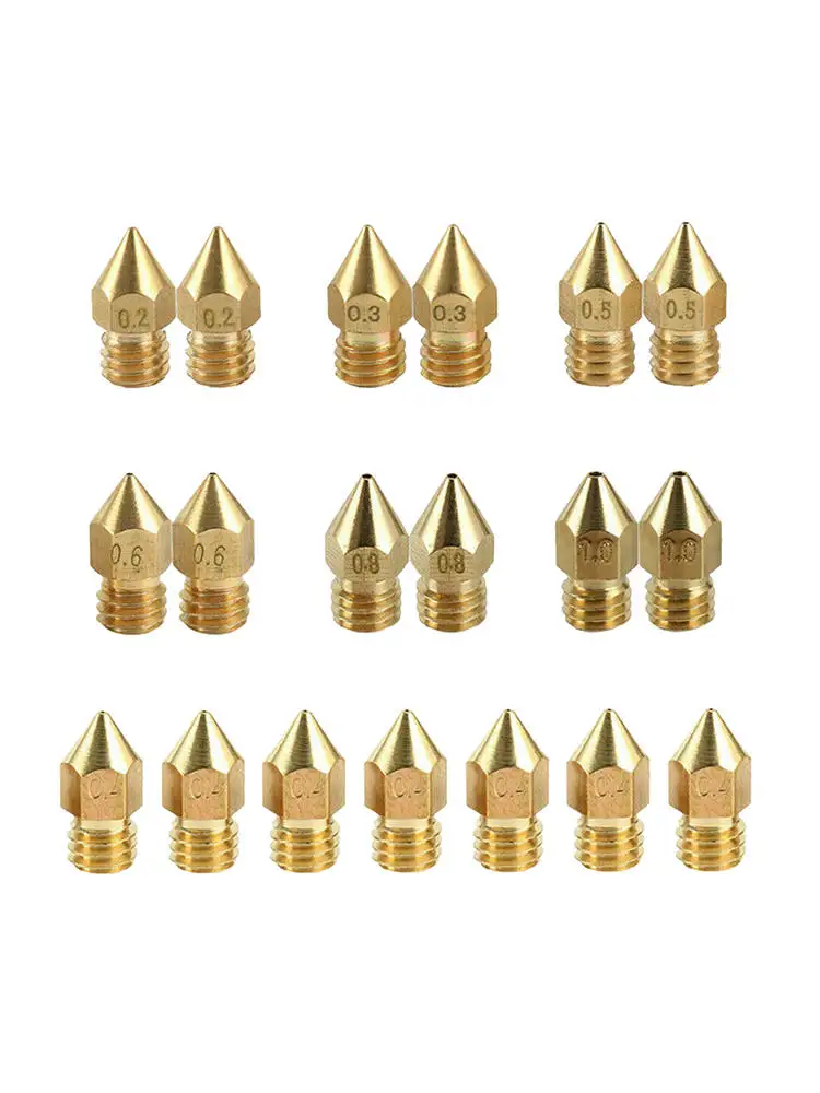 

19pcs MK8 Extruder Nozzle 0.2~1.0mm For Makerbot Creality CR-10 Ender 3D Printer