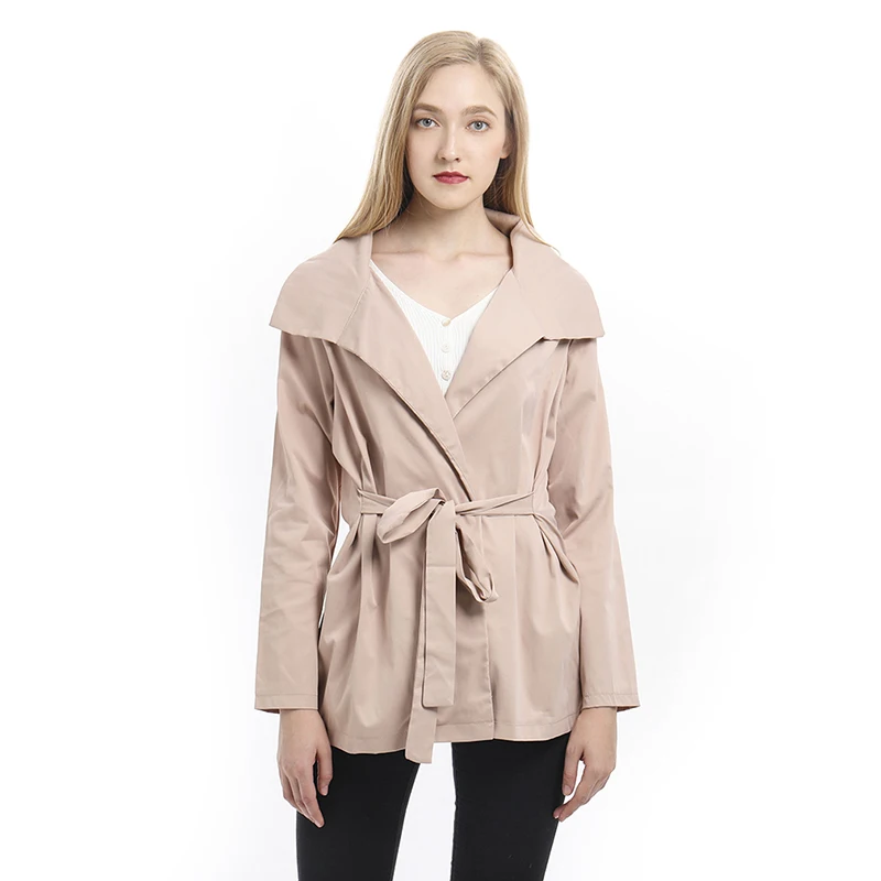 Новинка Осеннее Женское пальто модная ветровка с галстуком большой размер