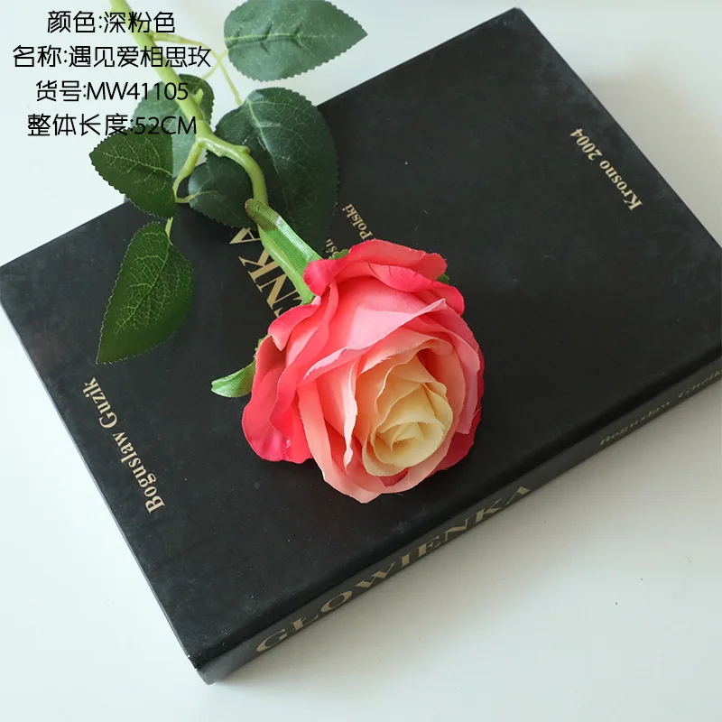 

52cm artificial silk high quality rose branch for Valentine's Day gift decoration fake roses flower red white wedding home decor