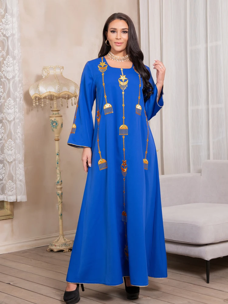 

Dubai Arab Ethnic Jalabiya Abaya Hijab Dress Maxi Loose A Line Embroidery Saudi Turkey Muslim Fashion Women Morocco Party Eid