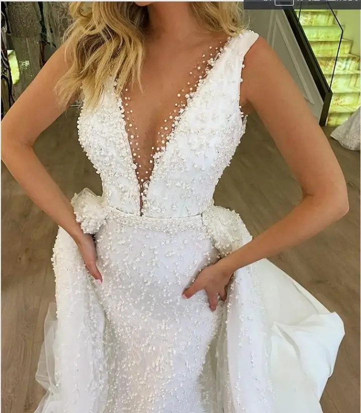 Роскошные свадебные платья с жемчужинами и бусинами со съемным шлейфом