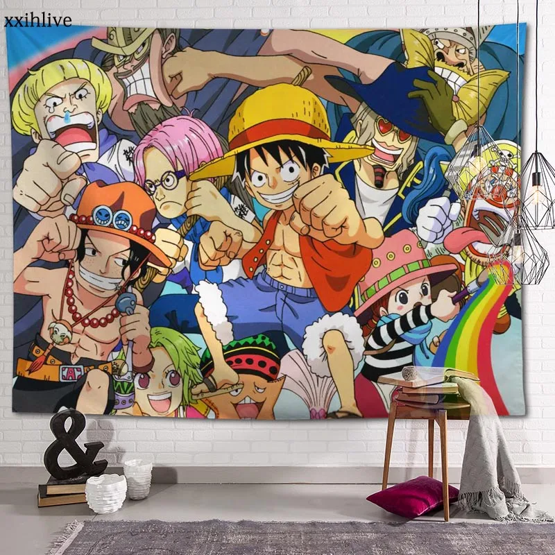 

Japanese Anime One Piece Tapestry Customizable Bohemian Wall Hanging Room Carpet HD Tapestries Art Home Decoration Accessories