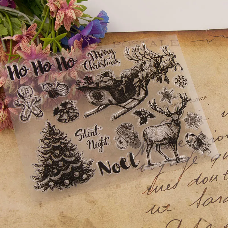 

Clear Stamps Merry Christmas Deer sleigh Rubber Stamps Silicone Scrapbooking for Card Making Album Craft Decor Stamps