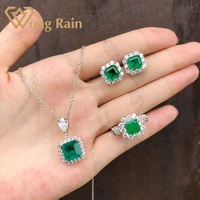 wong rain vintage 100 925 sterling silver emerald gemstone necklaceearringsrings cocktail wedding jewelry sets wholesale