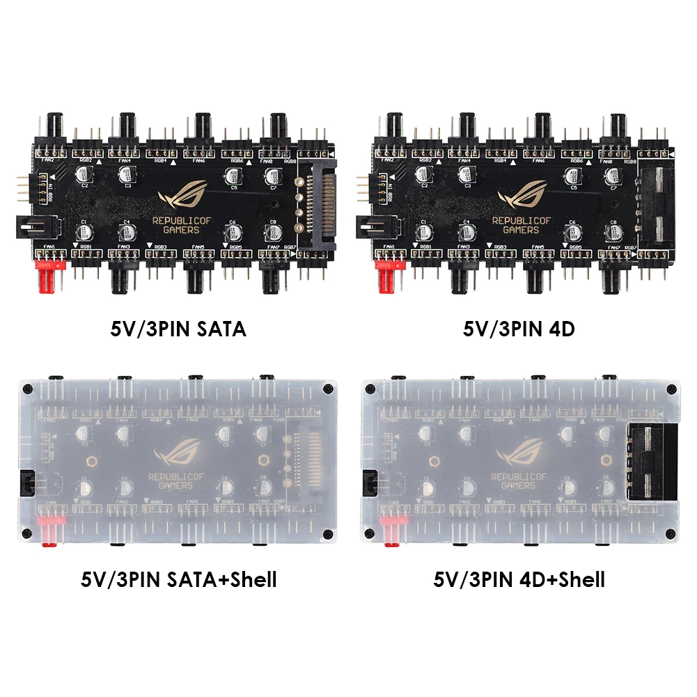 

1 To 8 Multi Way Splitter 5V/3 Pin ARGB 4 Pin PWM Cooler Fan HUB for PC Motherboard LED Strip Light Control Adapter SATA/ 4D